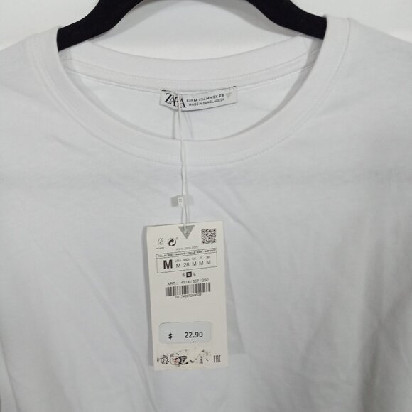 *SOLD* Zara Womens T Shirt Size M White Cropped Short Sleeve Open Back Top - Picture 3 of 6